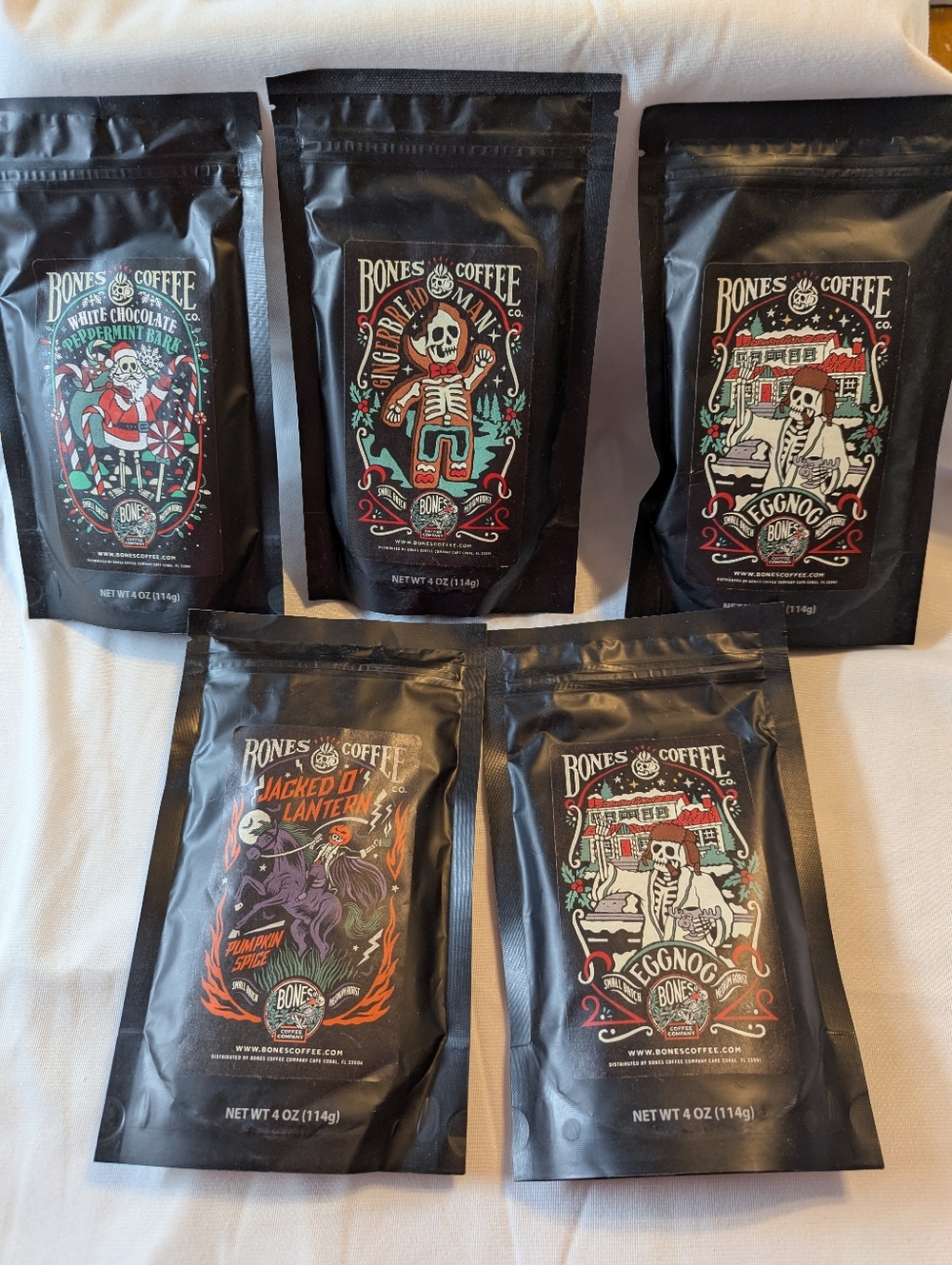 Bones Coffee Company Set Of 5 Coffees Brand New Sealed